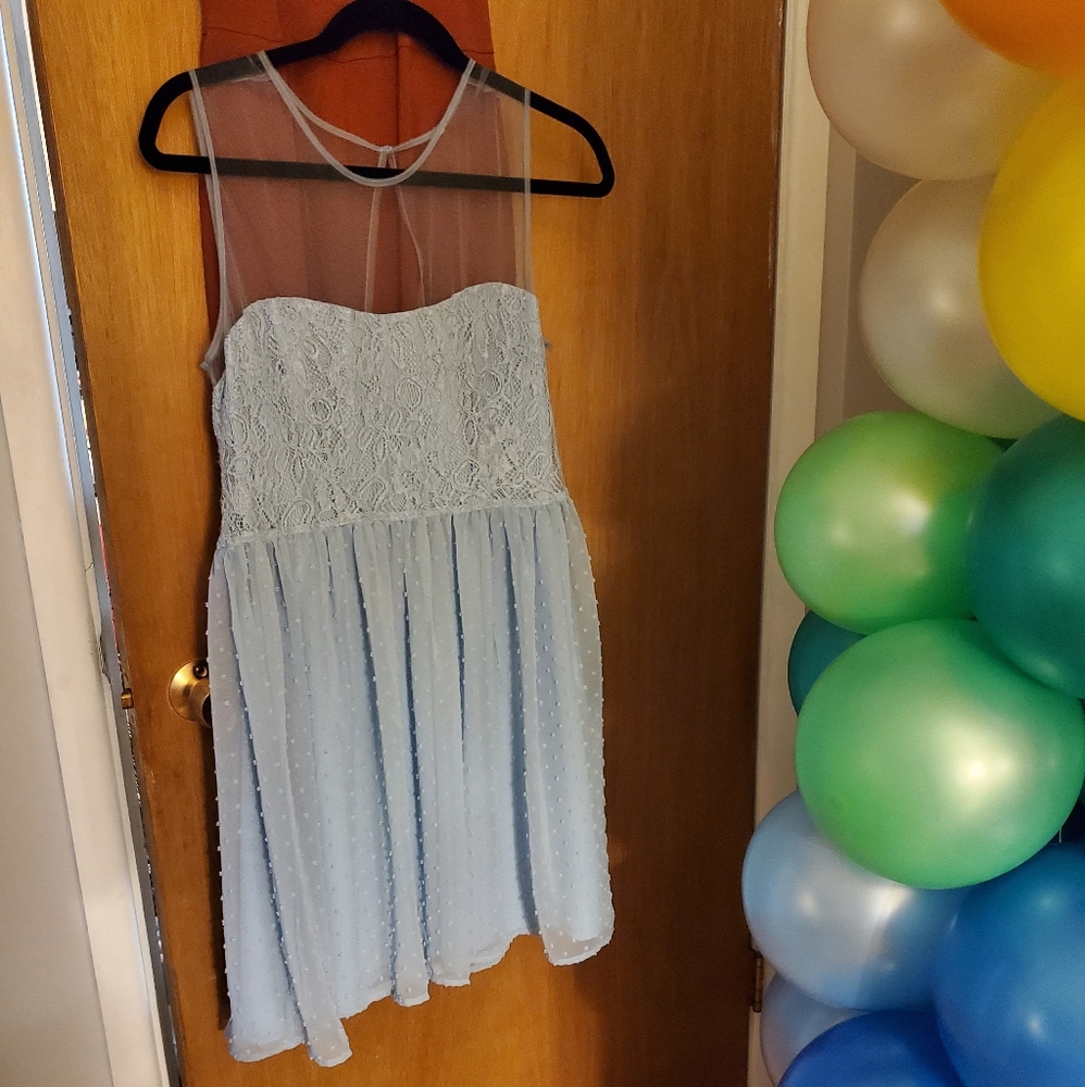 Pale blue Rodarte invisible neckline flare dress